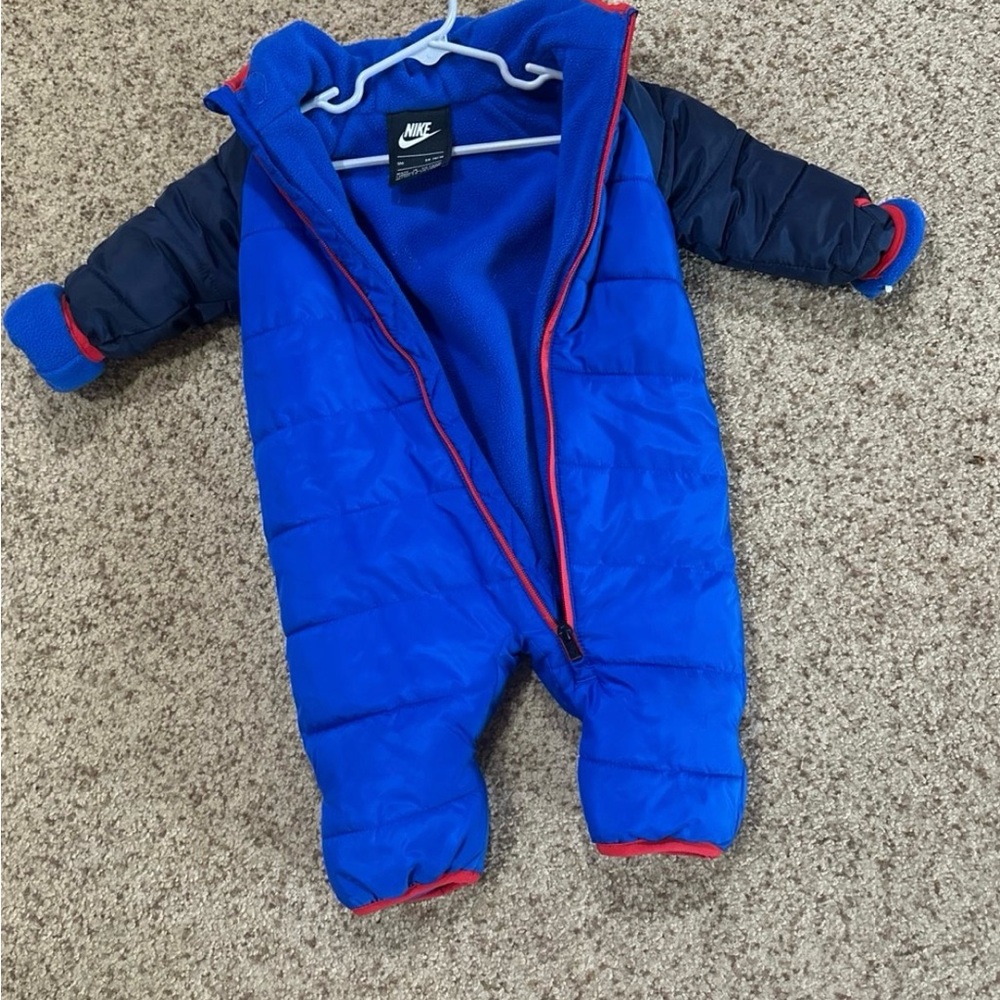 Nike Blue and Navy Quilted Kids One-Piece Footie with Red Trim